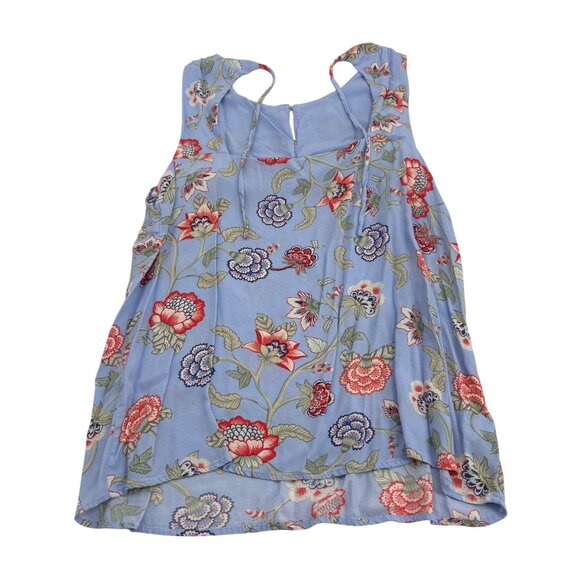 Floral Sleeveless Dress With Tie Back By Loft  Large  Rayon  Blue & Red - Picture 5 of 6